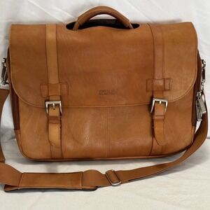 Kenneth Cole Reaction Leather Laptop Messenger Bag Crossbody Cognac Briefcase